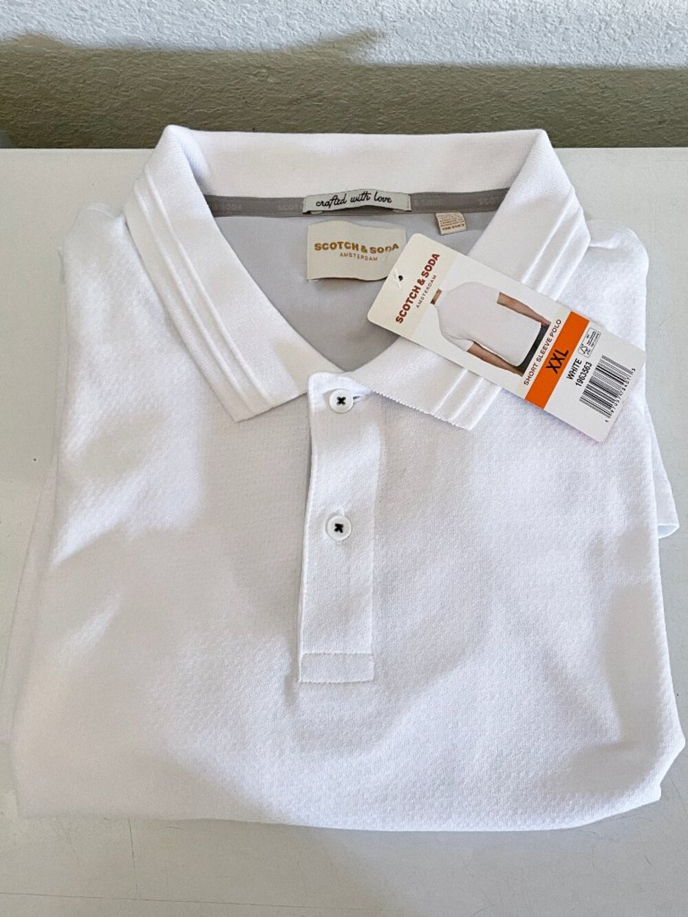 NEW Scotch & Soda Men's Short Sleeve Jacquard Polo Shirt NWT XXL White